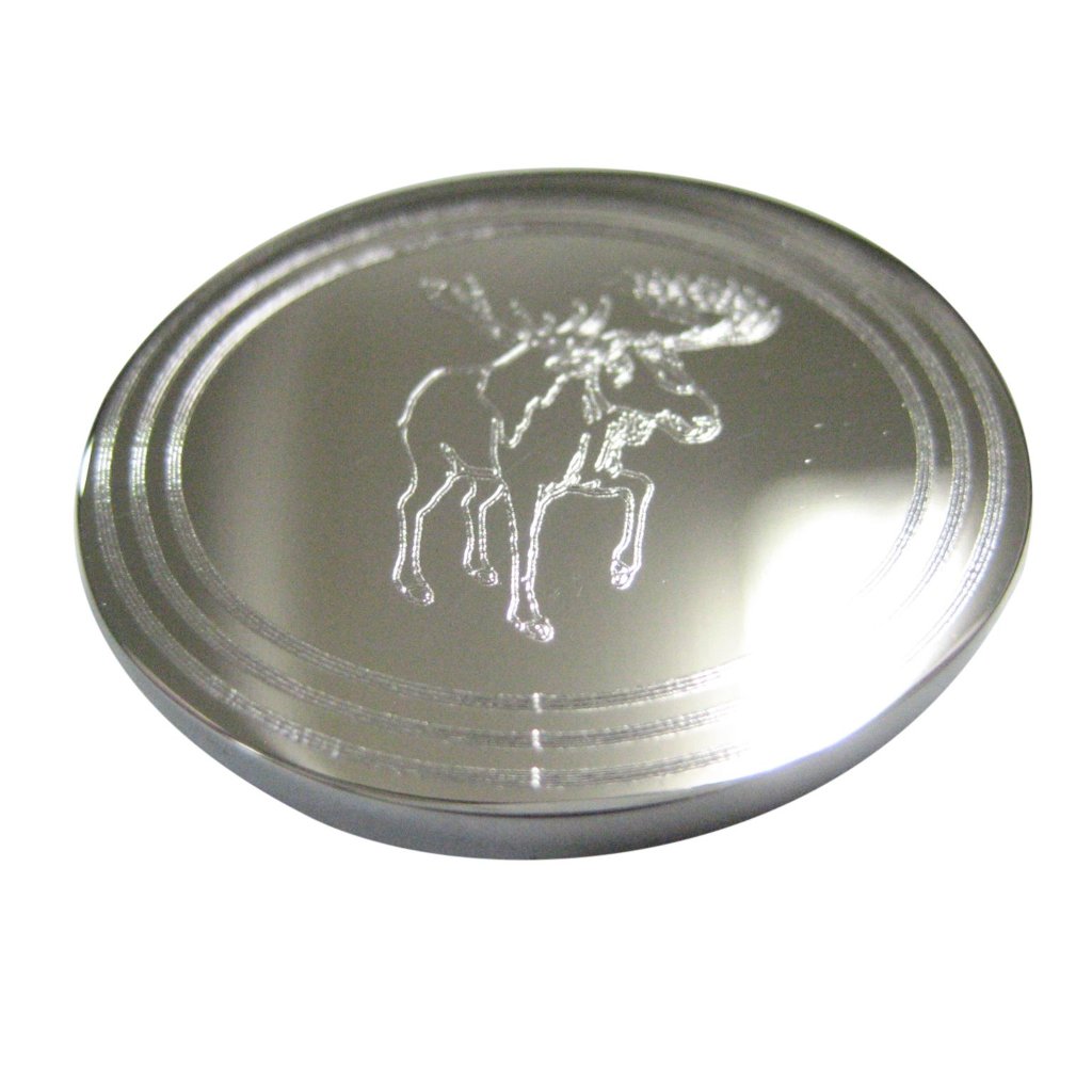 Silver Toned Etched Oval Moose Magnet